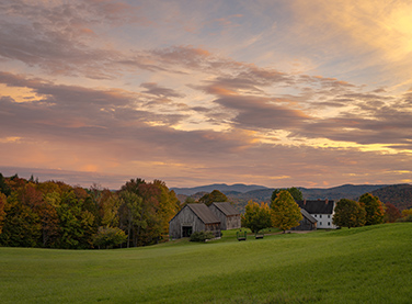 Barn and pink sky