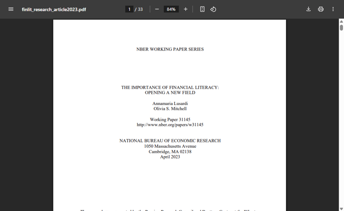 The Importance of Financial Literacy: Working Paper from the Bureau of Economic Research