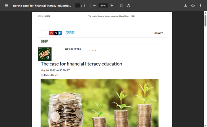 NPR's Planet Money: The Case for Financial Literacy